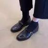 Versión de Piel de Vaca~Mocasines Estilo Británico Retro para Mujer, Mary Janes Versátiles de una Hebilla, Zapatos Pequeños de Cuero, Tacón Grueso, Slip-ons Perezosos