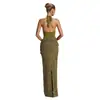 Vestido Halter Ajustado de Escote Profundo en V con Lentejuelas, Vestido Largo Sirena Cruzado Fruncido, Ropa Elegante para Fiesta para un Look Sexy y Puro