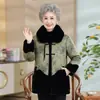 Casaco de Inverno Estiloso para Avós, Mulheres de Meia-Idade e Idosas, Casaco Espesso e Quente de Pele Sintética, Jaqueta de Algodão para Mãe com Gola de Pelo Patchwork