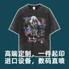 Camiseta Pesada de Manga Curta Lavada e Desgastada Masculina Verão Oversize Retro Americano High Street Marca Tendência Europeia e Americana Jeans Manga Meia
