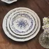 Cerámica Azul Floral Vintage Retro Frances Vajilla de Mesa Platos de Cerámica Tazones de Cerámica Tazas y Platillos de Cerámica Vajilla para el Hogar