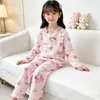 Pijama Infantil de Algodão Nuvem para Meninas Conjunto Decote V Manga Longa Calça Comprida Desenho Animado Fofo Temporada Primavera Outono Crianças Médias e Grandes Roupa de Casa