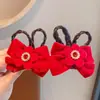 Horquilla de Año Nuevo para niña trenza de peluca roja infantil tocado clip de lazo estilo chino accesorios para el cabello Hanfu infantil