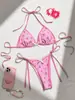 Nuevo traje de baño transfronterizo 2027 para mujer, con un estampado de cerezas pequeñas, conjunto de bikini para playa, costa y ropa de resort, adecuado para aguas termales