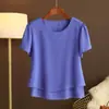 Blusa de Gasa Talla Grande para Mujer, Top Elegante de Verano de Manga Corta, Moda para Mujer 2025 Nuevo de Moda Holgado Adelgazante Camisa que Cubre el Vientre