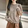 Cárdigan de Seda de Morera Cepillado sin Costuras Cuello Redondo para Mujer Otoño Invierno Cálido Holgado Ropa Exterior Estilo Francés para el Trabajo Top de Punto