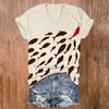 Patrón de Cardumen de Peces Degradado Retro para Mujer, Cuello en V, Manga Corta, Impresión Digital 3D, Casual, Manga Corta, Personalizable