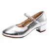 Zapatos de Baile Étnico para Mujer Suela Suave Zapatos de Baile Latino Uso Exterior Zapatos de Cuadrilla Plateados Zapatos de Baile de Tacón Medio para Adultos Zapatos de Baile de Salón