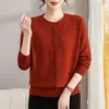 2026 Nova Moda Outono Inverno Feminina Cardigã de Tricô Gola Redonda para Mulheres de Meia-Idade e Idosas, Casaco Curto Elegante de Manga Longa para Outono e Inverno