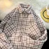 Camisa de Cuadros Holgada para Pareja de Primavera y Otoño, Chaqueta Casual Versátil para Hombre, Camisa de Manga Larga de Moda Estilo Americano para Hombre