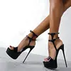 Suministros del Fabricante Comercio Exterior Talla Grande Sandalias de Tacón Ultra Alto con Bloques de Color 2026 Zapatos de Tacón Alto para Mujer con Tacones Finos [Impuestos No Incluidos]