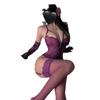 Lencería sexy sexy mono de encaje morado sexy correa de viento deseo puro perspectiva hueca pijamas interiores qqny