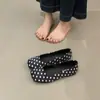 Zapatos Mary Jane Planos de Lunares Blanco y Negro Estilo Francés Retro para Mujer, Zapatos Versátiles de Corte Bajo para Personas Bajitas