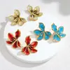 Pendientes de botón de flor de pétalo de acero inoxidable de colores Lujo Ligero Retro Sensación de Alta Gama Pendientes Florales Sencillos Aceite Gotas Adornos Transfronterizos