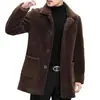Chaqueta de Lana de Cordero Estilo Nuevo Otoño e Invierno con Cuello Solapa, Abrigo Corto de Cuero Sintético para Hombre, Forro Polar de Lana de Cordero, Engrosado, Cálido, Chaqueta Negra