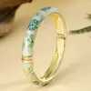 Estilo Chino Regalo de Viaje Pulsera Colorida de Esmalte con Apertura de Resorte Peonía Cloisonné Pulsera de Esmalte Vintage para Mujer