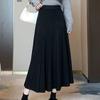 Falda de Punto para Mujer Otoño e Invierno Nuevo Estilo Holgada Cubre Carne Adelgazante Falda Plisada Falda Casual Holgada de Largo Medio con Vuelo Grande