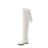 Botas de Couro Moda Outono e Inverno Branco com Babados de Renda Afuniladas de Salto Alto Tamanho Grande Acima do Joelho Novas Botas Altas