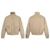 Chaqueta de trabajo corta retro americana para otoño, chaqueta para hombre con cuello mao, botones a presión y cremallera con bolsillos, top casual holgado para mujer