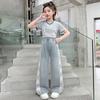 Jeans de Encaje para Niñas Primavera Verano Otoño Nuevos Casuales Rectos Costura de Encaje Jeans 2025 Pantalones para Niños Comercio Exterior