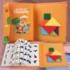 Quebra-cabeça de tangram magnético para crianças e alunos do ensino fundamental Quebra-cabeça colorido da primeira série Brinquedo de madeira Quebra-cabeça de educação infantil
