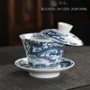 Color Esmalte Giratorio Flotante Cubierta de Tres Talentos Tazón Tapa Kung Fu Chino Hogar Preparación de Té Porcelana con Trazos Dorados Tazón de Té con Tapa