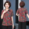 Ropa para Mujeres de Mediana Edad y Mayores, Camisa de Verano de Manga Corta para Abuela, Camisa para Personas Mayores, Ropa para Mamá, Top Camiseta Holgada de Algodón y Seda