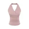 Conjunto de Duas Peças Verão 2026 Novo Top Regata Sexy Decote V Gola Halter com Amarração para Mulheres, Saia-Calça Bodycon Emagrecedora