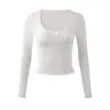 Camiseta de Manga Larga Jacquard Hueco Tejido Dulce y Picante Cuello Redondo Decorada con Lazo Ajustada Corta para Chicas Atrevidas