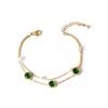 Pulsera de circón verde cuadrado de moda versátil pulsera de doble capa de perlas de hierba de libro rojo pequeño color titanio preservación del color regalo para niña
