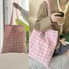 Set Bolsa de Lona Rayada Doble Cara Estilo Coreano Moda Bolso Tote Casual Bolso de Hombro Simple Versátil Gran Capacidad