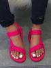 Sandálias Plus Size de Comércio Exterior Femininas Cor Sólida Leves Fivela de Uma Tira Velcro Bico Aberto Para Uso Externo Sola Grossa Sandálias de Praia em estoque