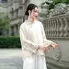 Nueva Camisa de Lino de Algodón Estilo Chino Cuello Alto para Mujer Manga Larga Bordado Camiseta Estilo Nacional Holgada Adelgazante Temperamento Versátil Top para Mujer