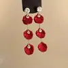 Brincos de Franja de Pétalas Vermelhas Populares Retro de Verão Frescos no Estilo Francês com Senso de Design, Brincos Elegantes e Versáteis