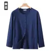 Camisa de Algodão Puro com Botões para Ar Condicionado para Homens de Meia-Idade e Idosos, Conjunto de Pijama de Manga Longa, Cardigã Fino Solto de Verão, Roupa de Casa