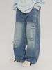 Pudding Haru Jeans para Niñas 2025 Otoño Nuevo Jeans Rotos Pantalones Sueltos de Pierna Ancha