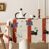 Mantel con textura similar al lino, impermeable y resistente al calor, tapete de mesa sin lavado, diseño de lujo ligero y de alta gama, con estampados de dibujos animados y ribete de encaje, adecuado para mesas de centro de forma irregular