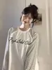 Camiseta Manga Longa Listrada Splicing Fina Nova Primavera e Outono Feminina Casual Solta Estilo Ins Moda Mais Fácil de Combinar Top Tendência
