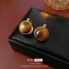 Pendientes de doble cara con piedra de ojo de tigre Maillard galvanizada en oro auténtico, pendientes de lujo de alta gama, accesibles y de moda, pendientes retro franceses.