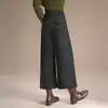 Pantalones de lana de pierna ancha para otoño e invierno, holgados y estilizados, para mujeres petite, pantalones casuales rectos cropped con forro polar