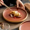 Fabricante de Platos de Cerámica Estilo Montaña Rojo-Marrón Rústico, Platos Artísticos para Restaurante y Hotel, Platos Estilo Occidental, Platos Redondos, Platos de Cena