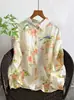Camisa de Lino Nueva Colección Primavera-Verano con Estampado Floral Digital Artístico y Fresco, Cuello Solapa, Manga Larga, Corte Holgado y Versátil, Venta al por Mayor