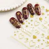 Adesivos de Unha Novos para o Dia dos Namorados de 2025 Coração Dourado Doce Círculo Menina Adesivos Adesivos de Unha 3D Em relevo