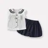 Nuevo Estilo de Verano para Bebés y Niños Pequeños, Chaleco Rayado Estilo Universitario con Lazo Sencillo, Conjunto de Dos Piezas de Pantalones Cortos Florales Casuales para Bebé