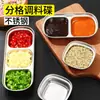 Plato para condimentos estilo coreano, plato para mojar plateado, plato para salsa para hot pot de acero inoxidable de dos/tres compartimentos, plato para kimchi, vajilla para barbacoa