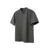 Comércio Transfronteiriço Marca Tendência de Verão Simples Cor Pura Gola Henley Manga Curta Camiseta Masculina Retro Solta Casal Camiseta Casual