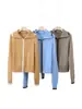 Abrigo de Lana Patchwork Bloque de Color Doble Cremallera Solapa para Mujer Holgado Versátil Viaje Ceñidor de Cintura Cardigan 100% Lana Pura Grueso