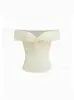 Nueva Moda de Verano Elegante Sexy Ajustado Sin Hombros Fruncido Top Camiseta para Mujer