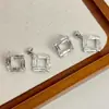 Pendientes Cuadrados Elegantes Estilo Coreano con Aguja de Plata de Imitación 925, Geométricos de Cristal y Pedrería, Simples, Exquisitos y Versátiles, Accesorios de Oreja de Moda