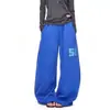 Novas calças de moletom largas estilo retrô americano azul lavado para homens e mulheres, corte solto, com caimento fluido, com strass, calças casuais de comprimento total para dança de rua